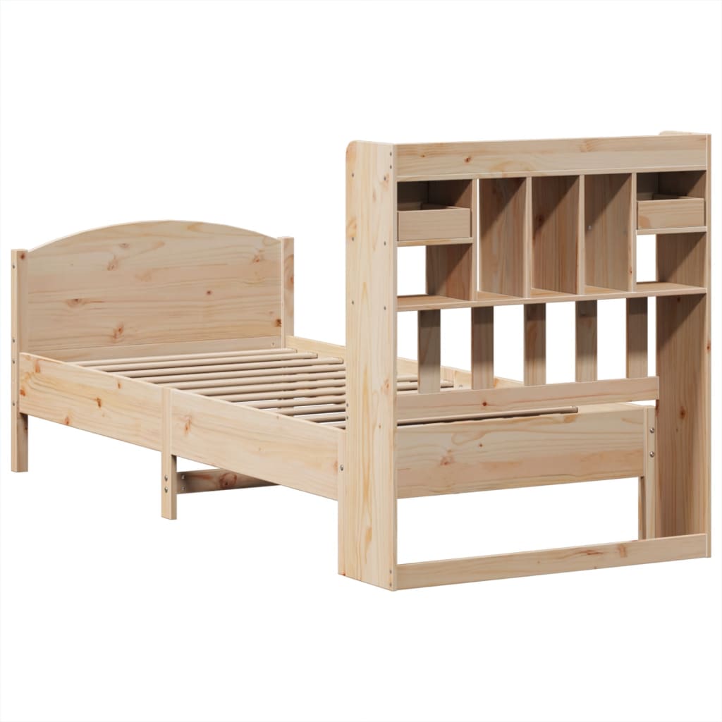 Seng med bokhylle uten madrass 100x200 cm heltre furu