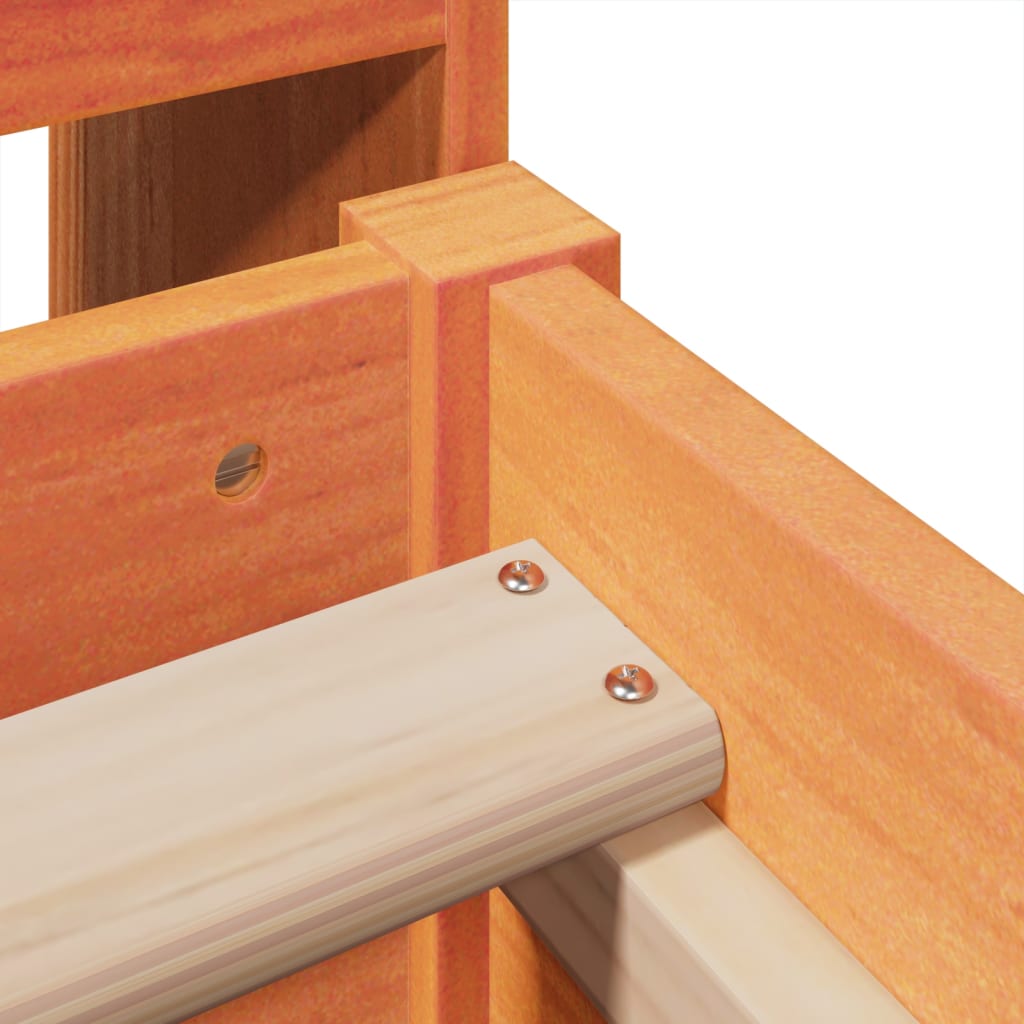 Seng med bokhylle uten madrass voksbrun 100x200 cm heltre furu