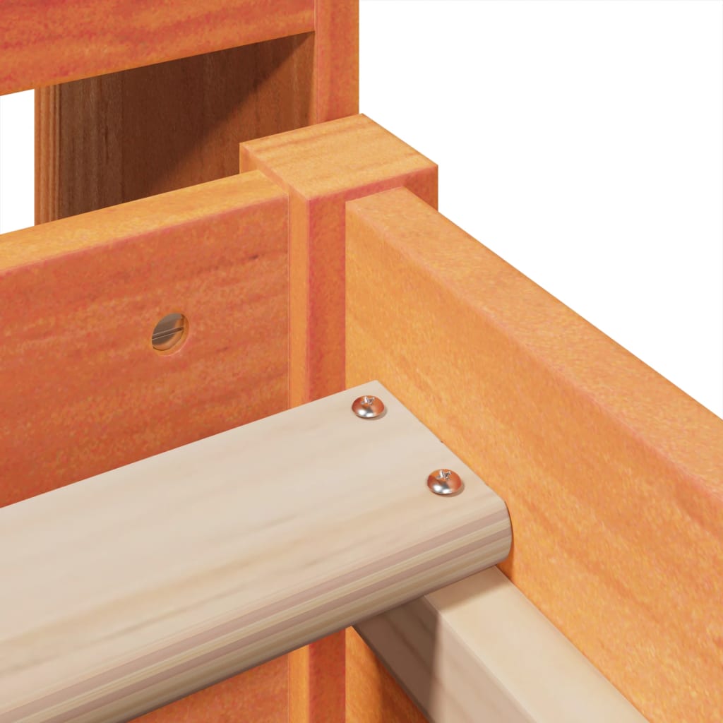 Seng med bokhylle uten madrass voksbrun 75x190 cm heltre furu