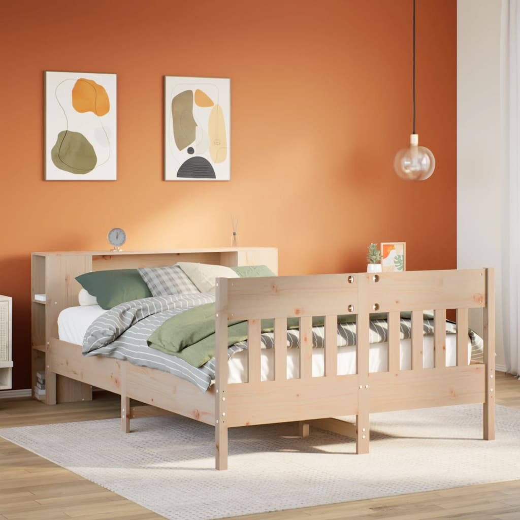 Seng med bokhylle uten madrass 160x200 cm heltre furu