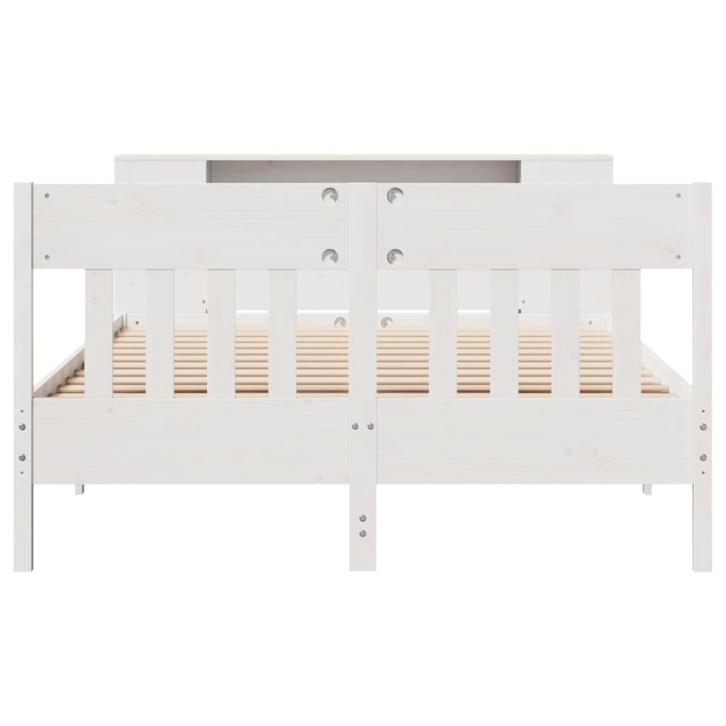 Seng med bokhylle uten madrass hvit 160x200 cm heltre furu
