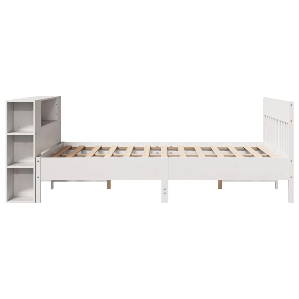 Seng med bokhylle uten madrass hvit 160x200 cm heltre furu