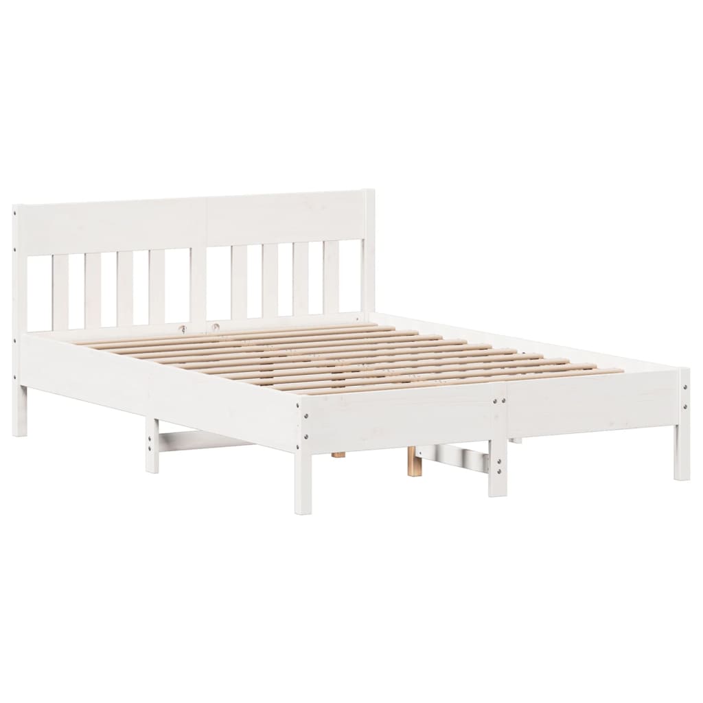 Seng med bokhylle uten madrass hvit 160x200 cm heltre furu