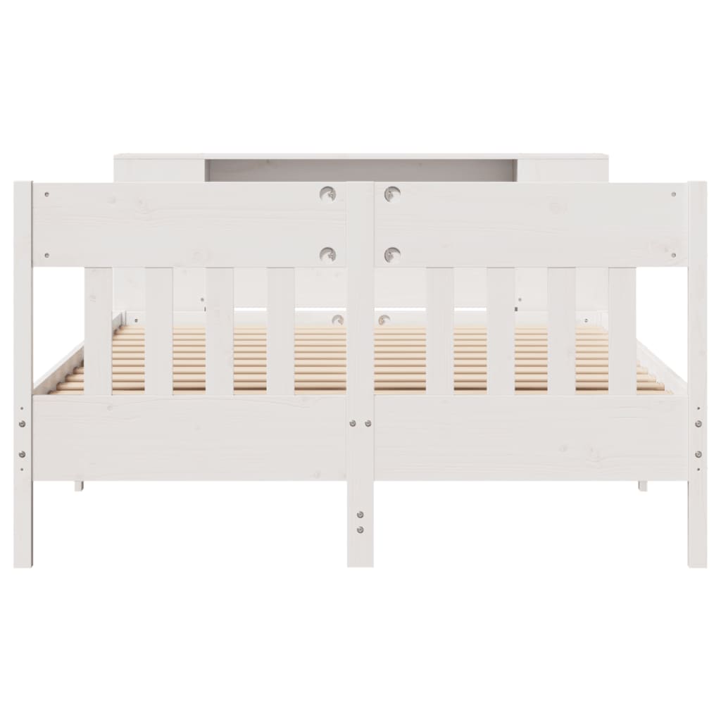 Seng med bokhylle uten madrass hvit 150x200 cm heltre furu
