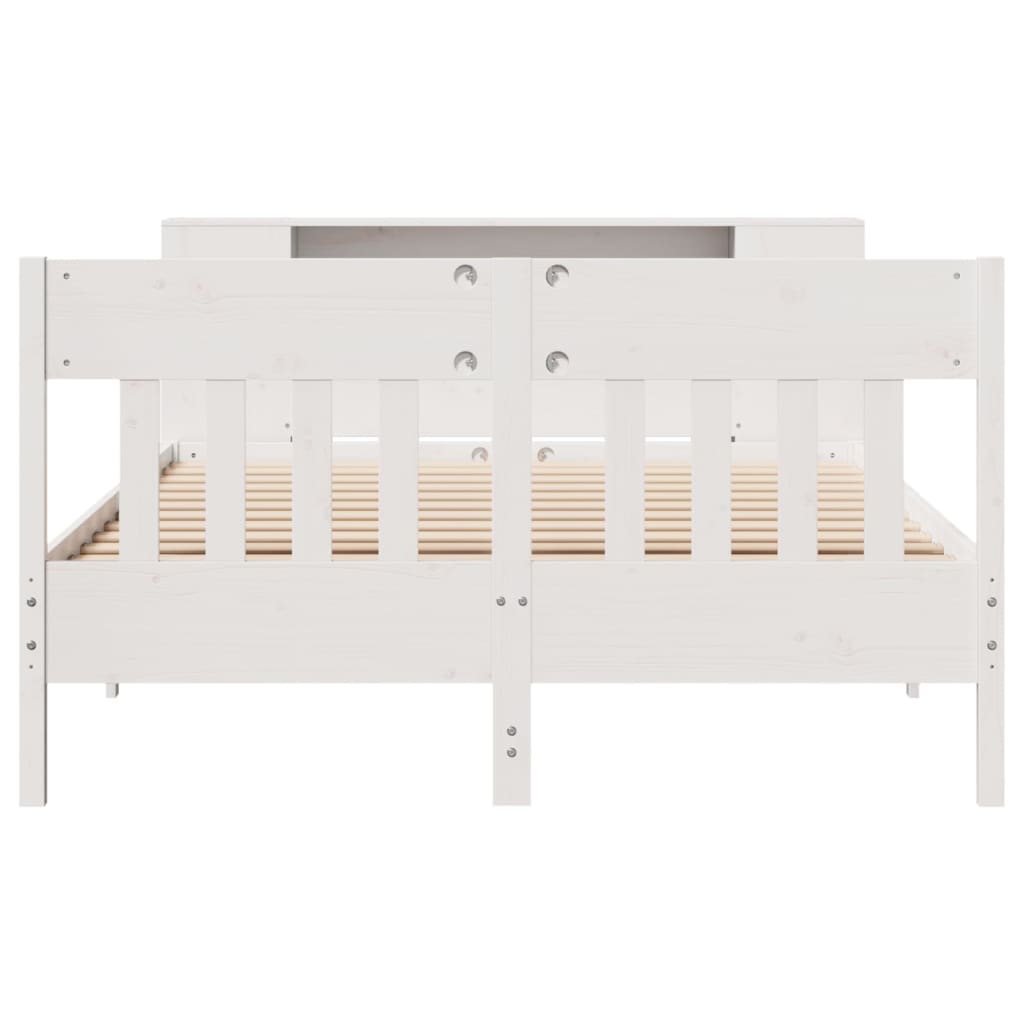 Seng med bokhylle uten madrass hvit 140x200 cm heltre furu