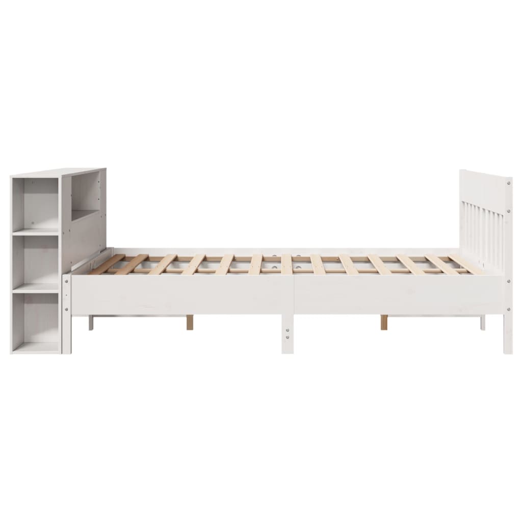 Seng med bokhylle uten madrass hvit 140x200 cm heltre furu