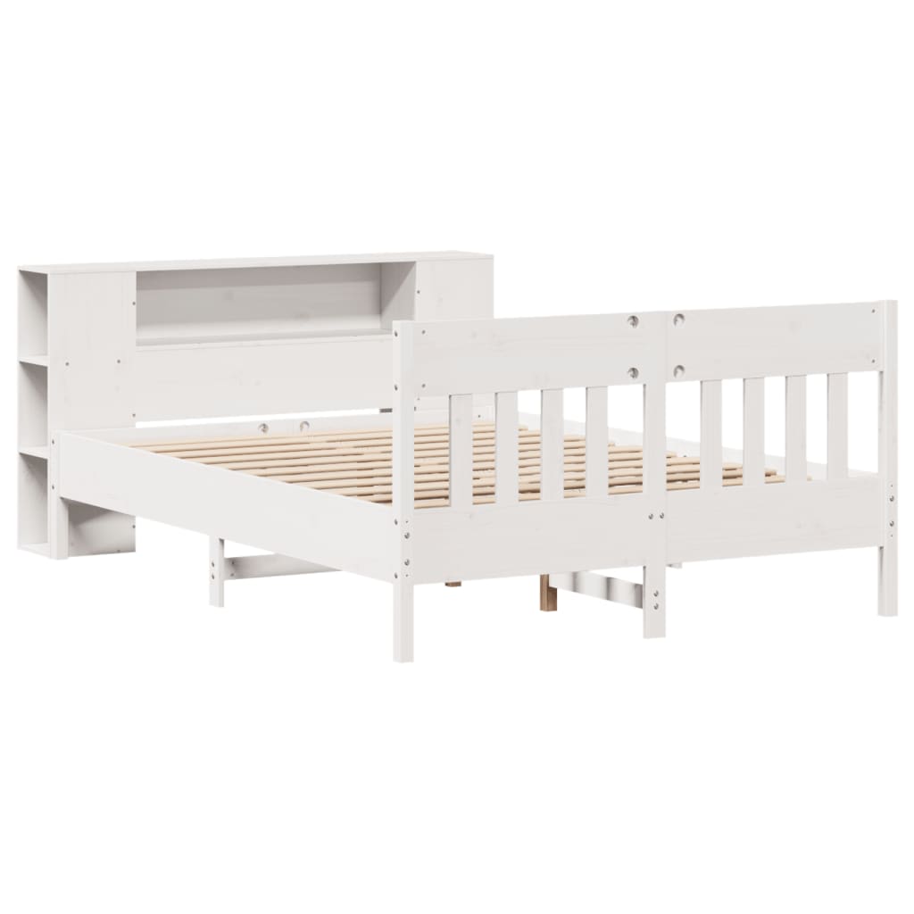 Seng med bokhylle uten madrass hvit 140x190 cm heltre furu