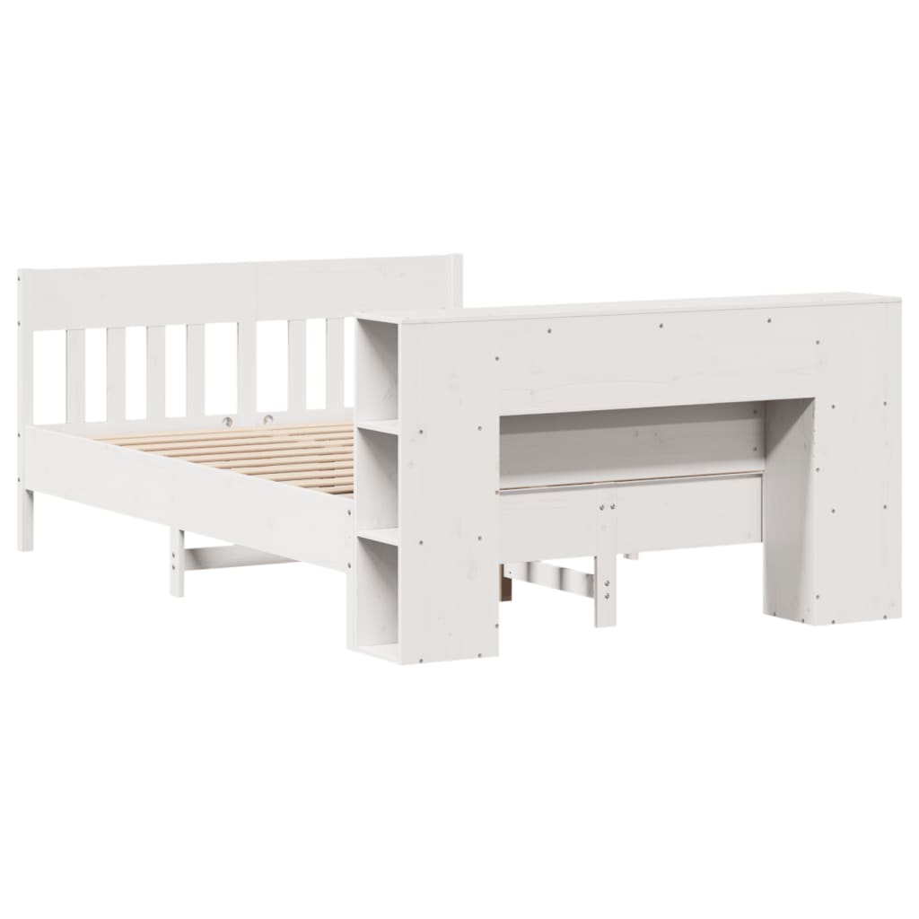 Seng med bokhylle uten madrass hvit 140x190 cm heltre furu