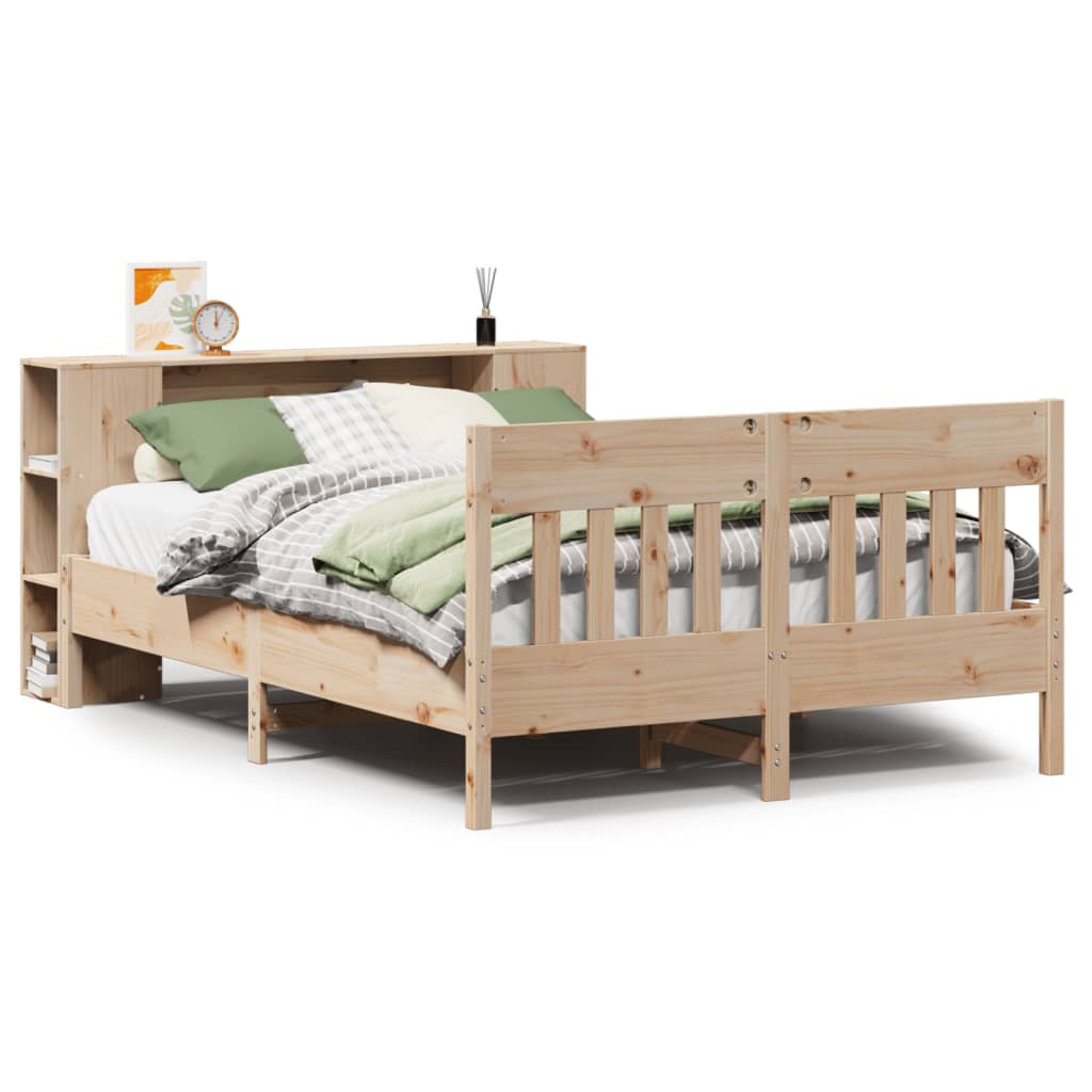 Seng med bokhylle uten madrass 135x190 cm heltre furu