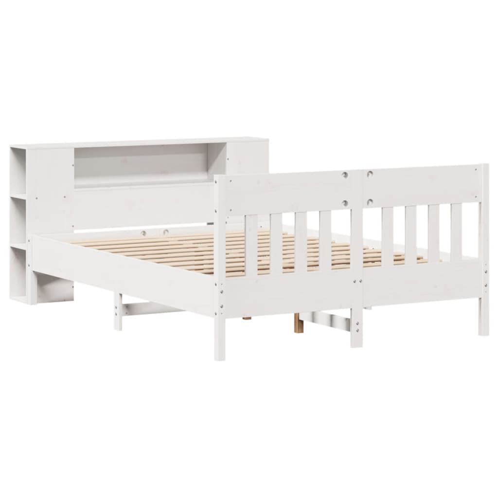 Seng med bokhylle uten madrass hvit 135x190 cm heltre furu