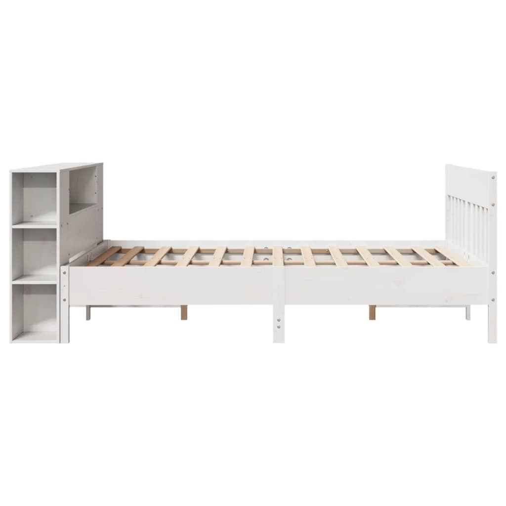Seng med bokhylle uten madrass hvit 135x190 cm heltre furu