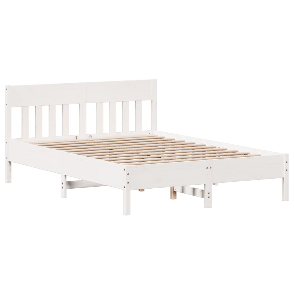 Seng med bokhylle uten madrass hvit 135x190 cm heltre furu