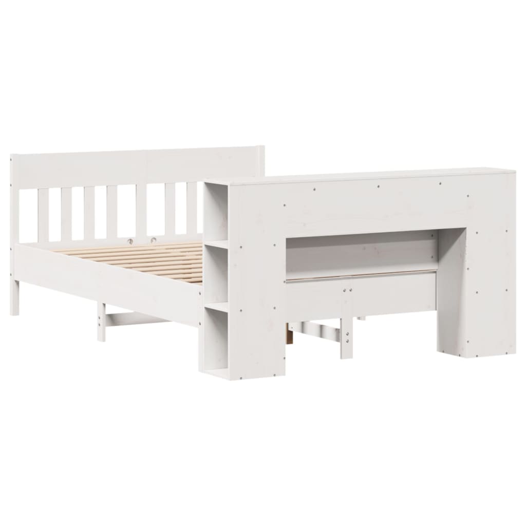 Seng med bokhylle uten madrass hvit 120x190 cm heltre furu