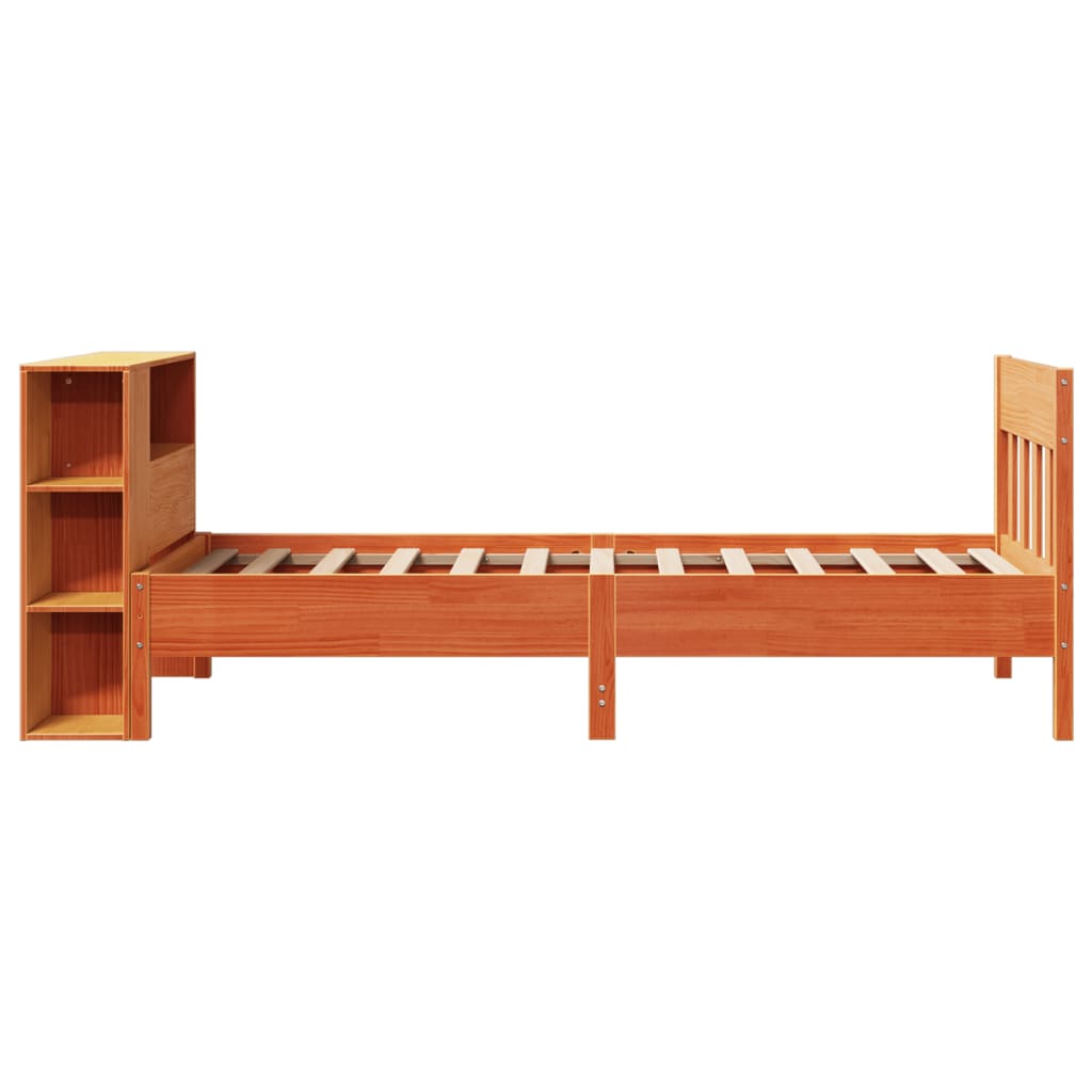 Seng med bokhylle uten madrass voksbrun 100x200 cm heltre furu