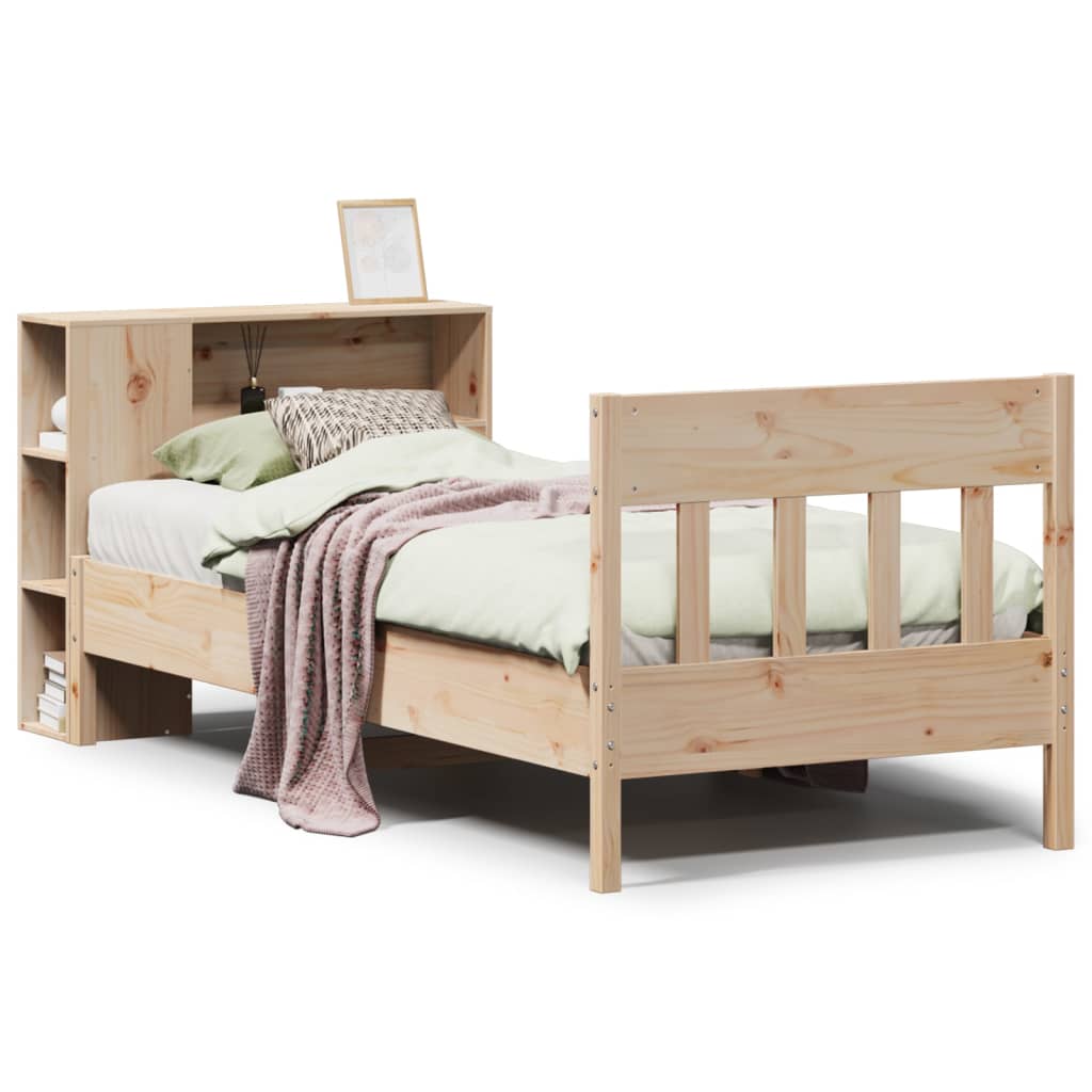 Seng med bokhylle uten madrass 75x190 cm heltre furu