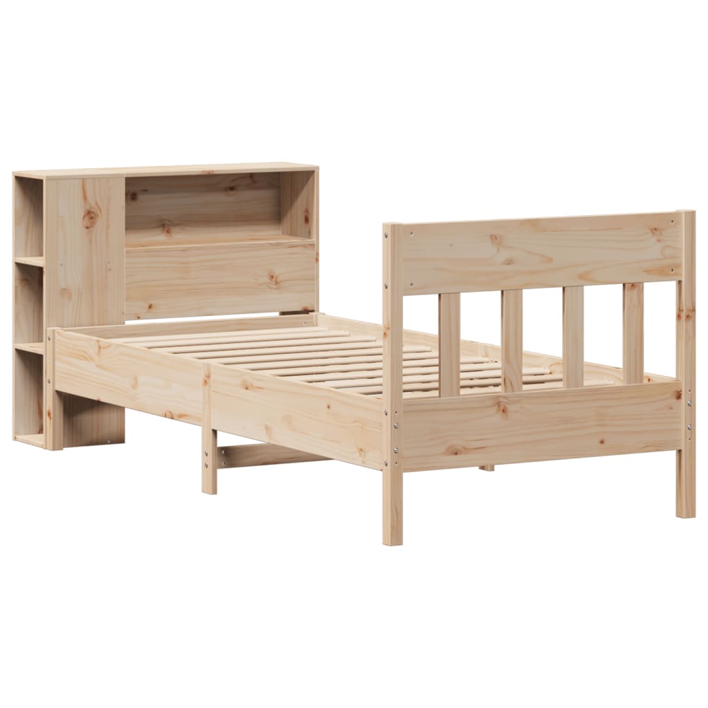 Seng med bokhylle uten madrass 75x190 cm heltre furu