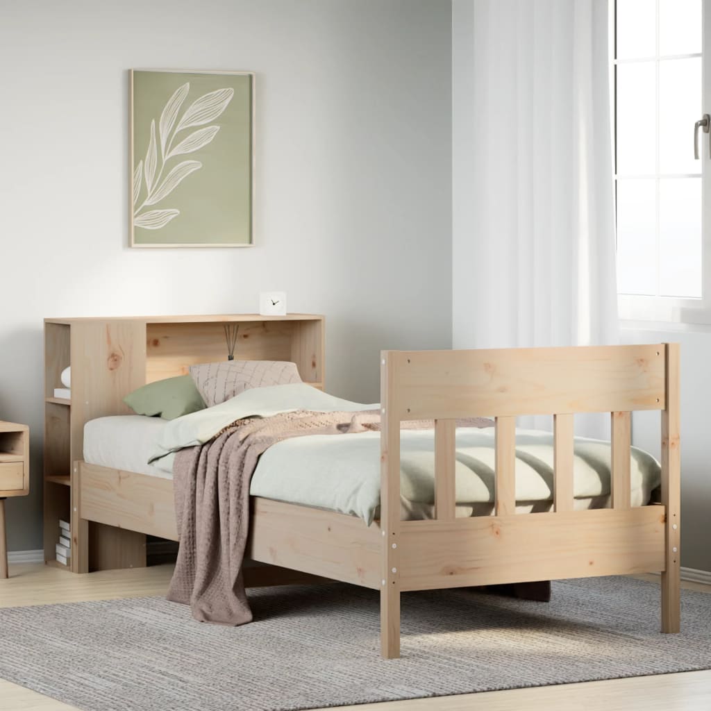 Seng med bokhylle uten madrass 75x190 cm heltre furu