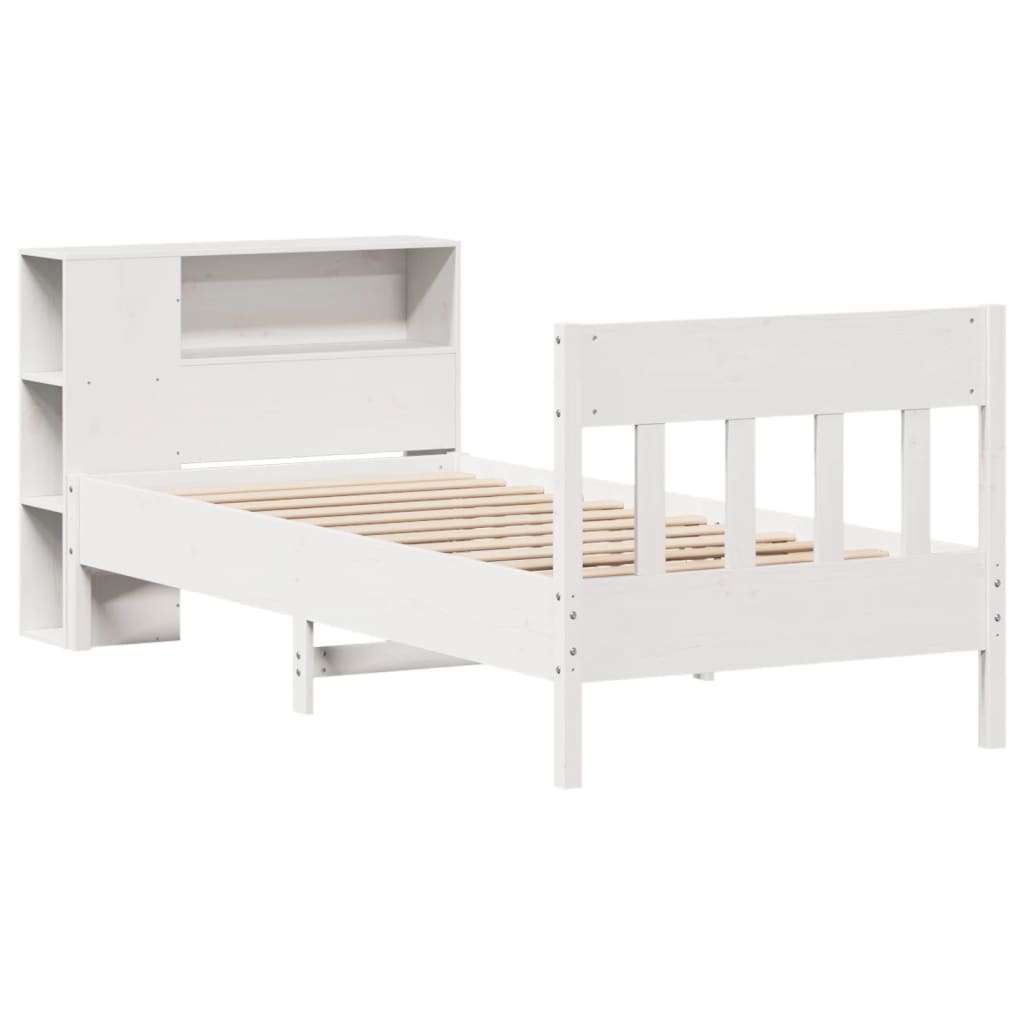 Seng med bokhylle uten madrass hvit 75x190 cm heltre furu