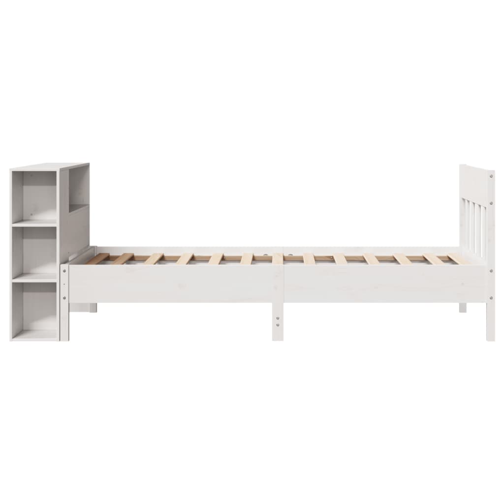 Seng med bokhylle uten madrass hvit 75x190 cm heltre furu