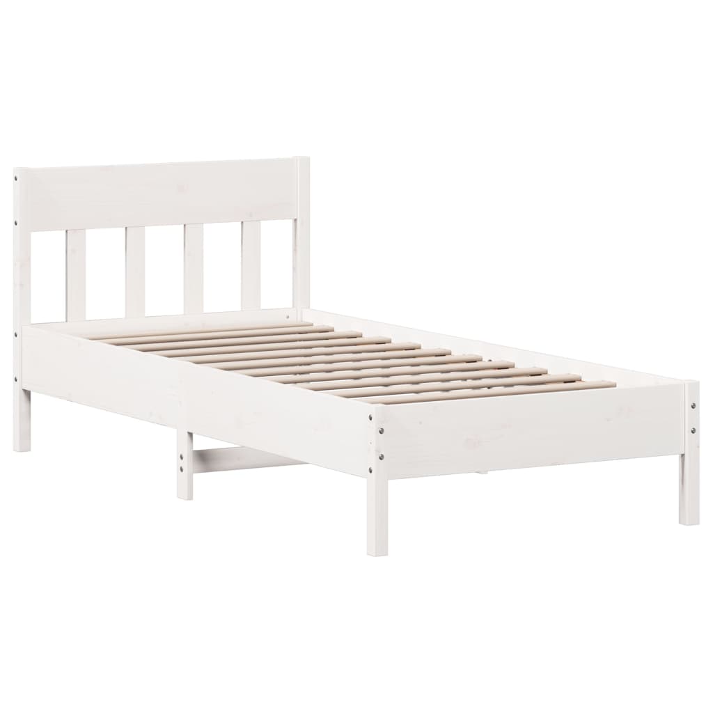 Seng med bokhylle uten madrass hvit 75x190 cm heltre furu