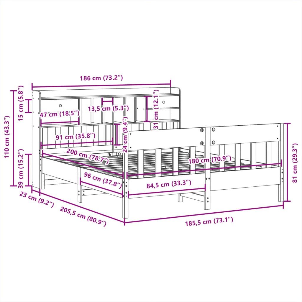 Sengeramme uten madrass hvit 180x200 cm heltre furu