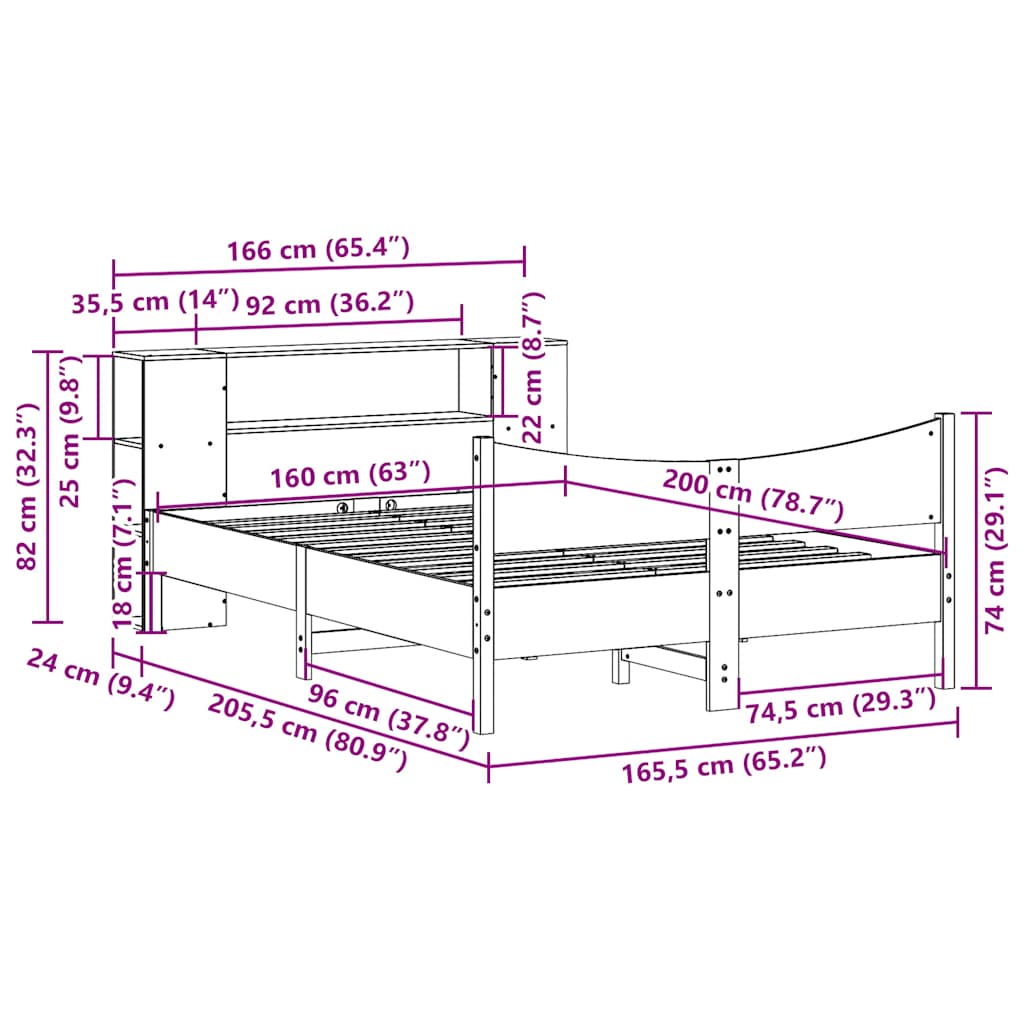 Sengeramme uten madrass 160x200 cm heltre furu