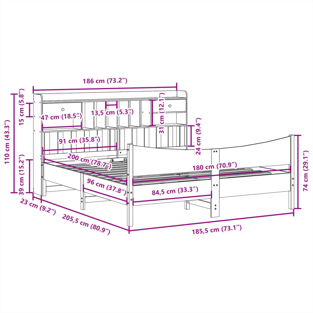 Sengeramme uten madrass hvit 180x200 cm heltre furu