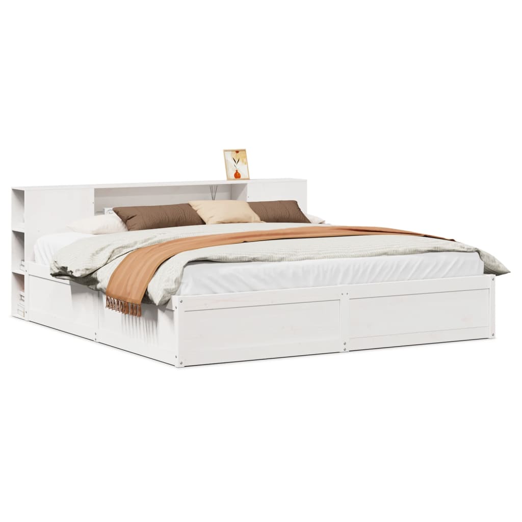 Sengeramme med madrass hvit 200x200 cm heltre furu