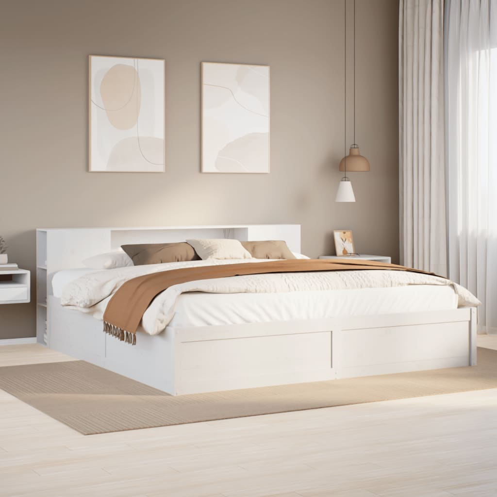 Sengeramme med madrass hvit 200x200 cm heltre furu