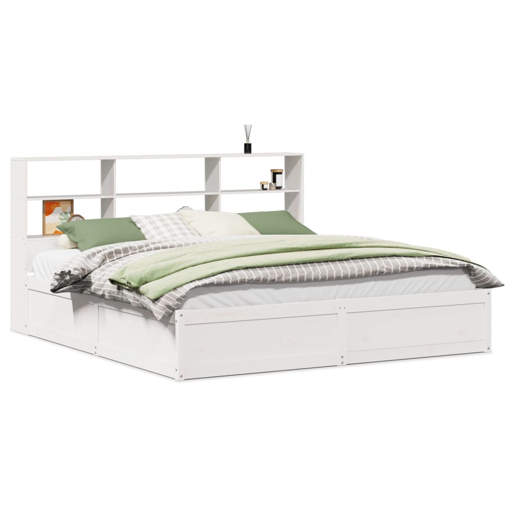 Sengeramme med madrass hvit 200x200 cm heltre furu