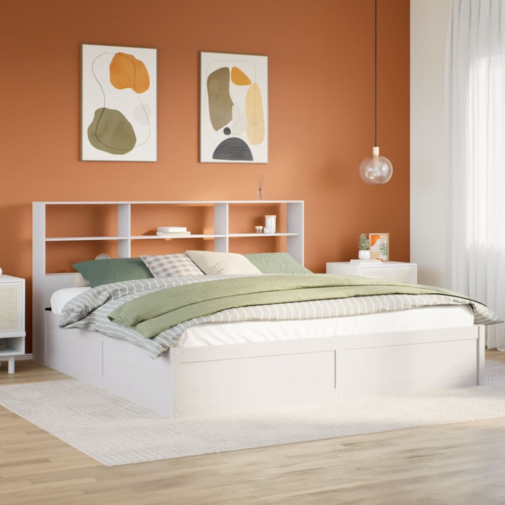 Sengeramme med madrass hvit 200x200 cm heltre furu