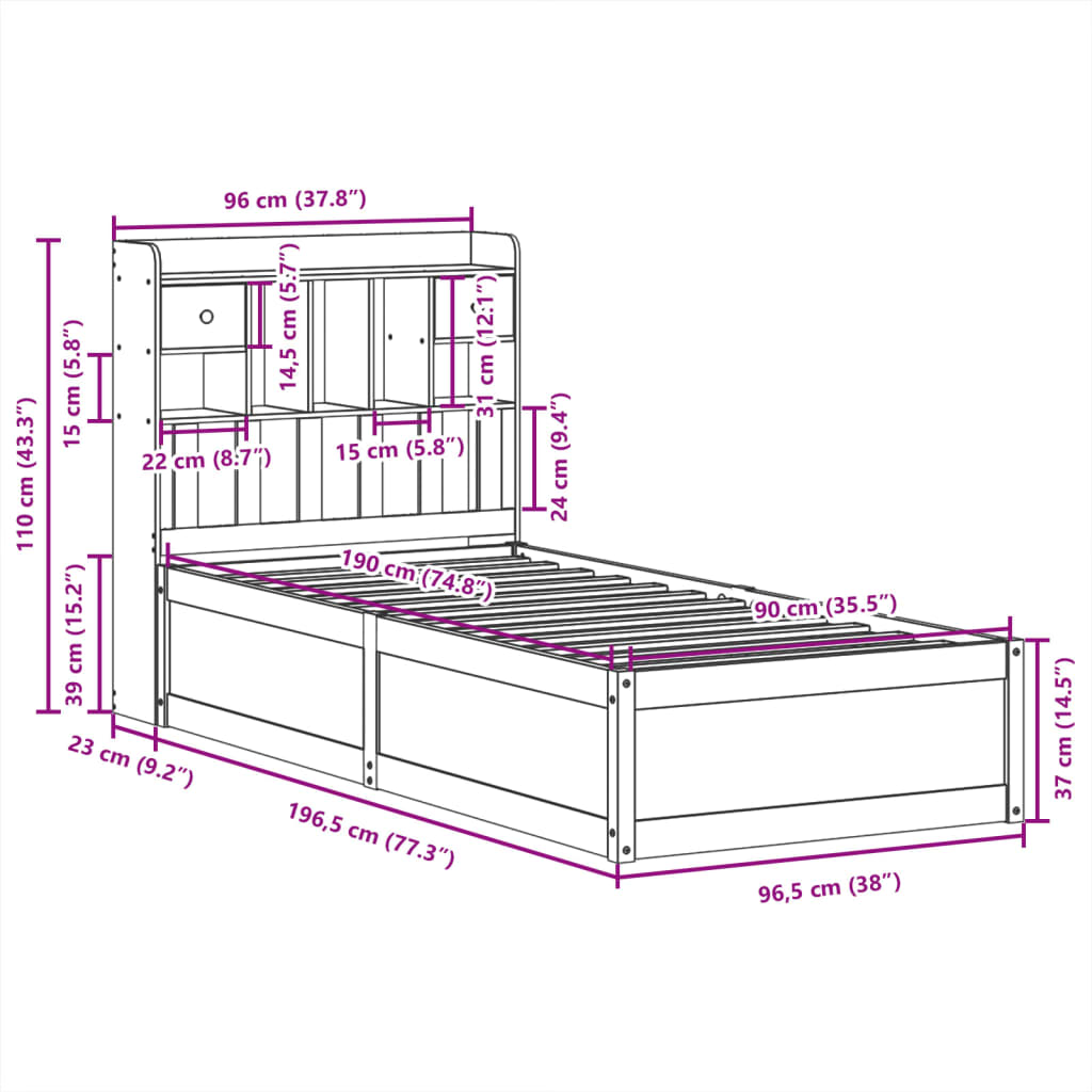Sengeramme uten madrass 90x190 cm heltre furu