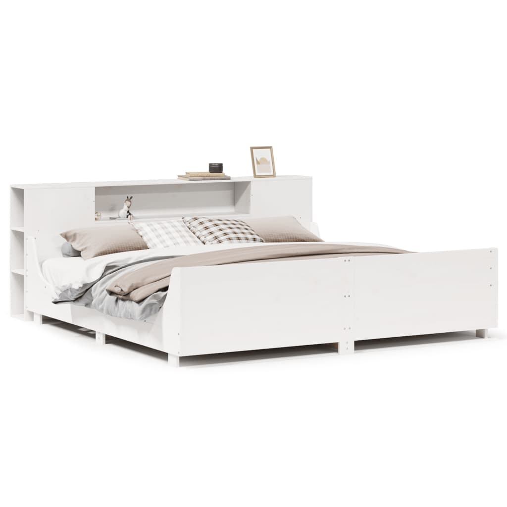 Sengeramme med madrass hvit 200x200 cm heltre furu