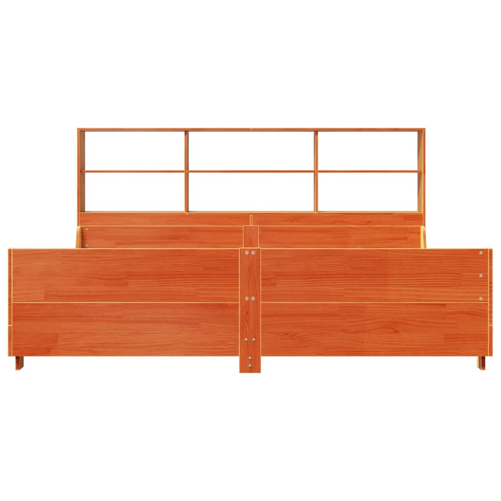 Seng med bokhylle uten madrass voksbrun 180x200 cm heltre
