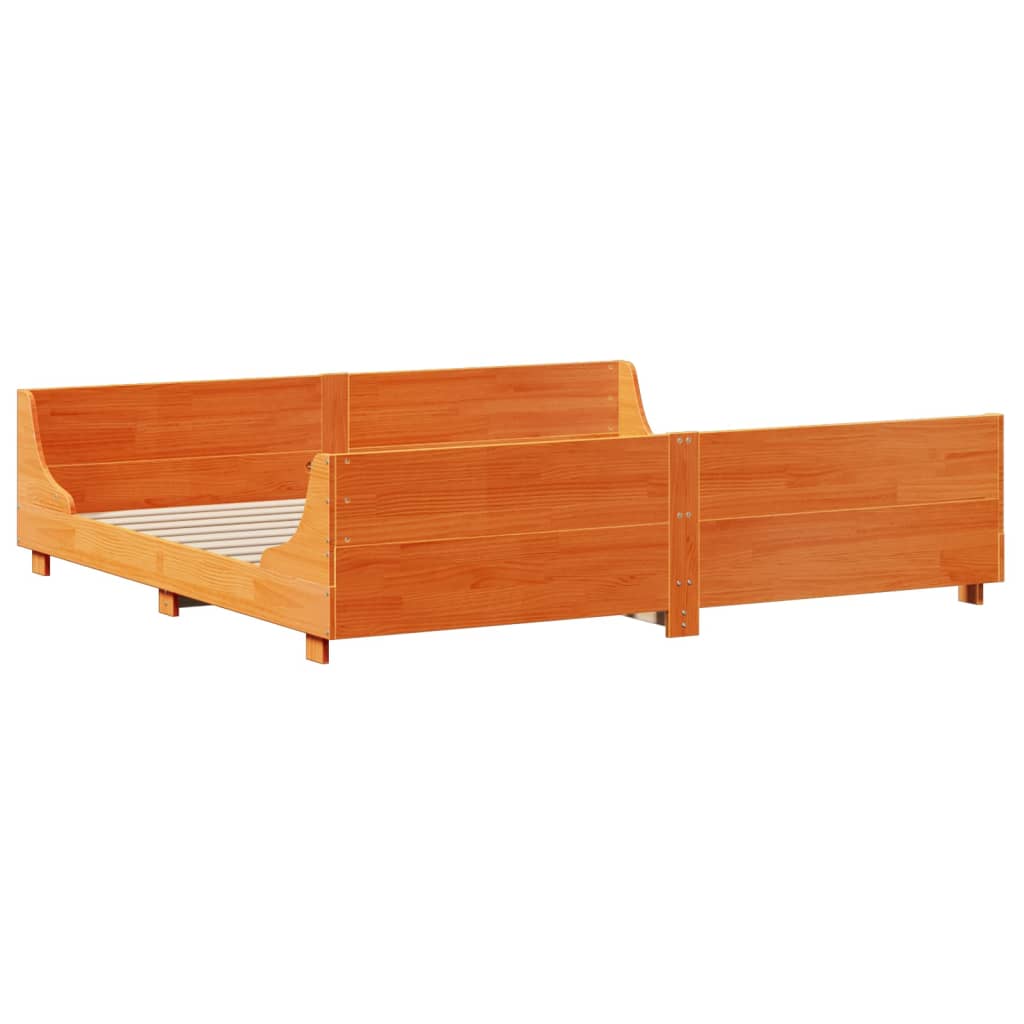 Seng med bokhylle uten madrass voksbrun 180x200 cm heltre