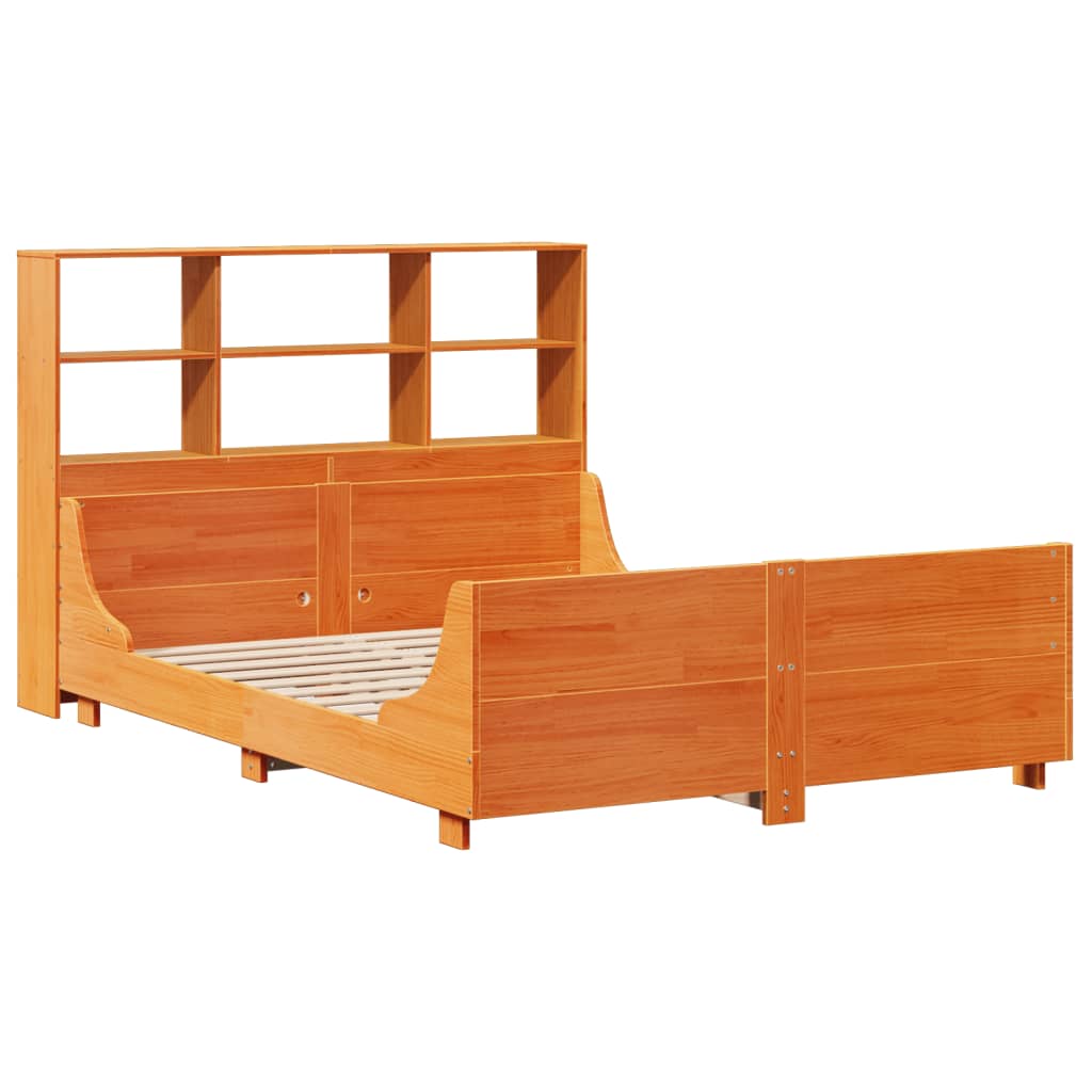 Seng med bokhylle uten madrass voksbrun 160x200 cm heltre