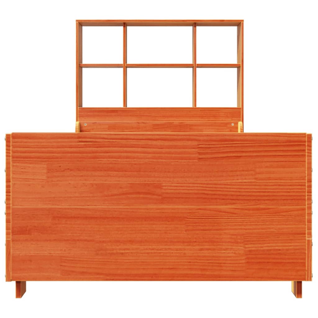 Seng med bokhylle uten madrass voksbrun 100x200 cm heltre