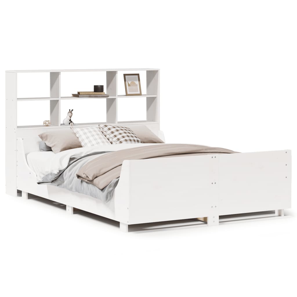Seng med bokhylle uten madrass hvit 140x190 cm heltre