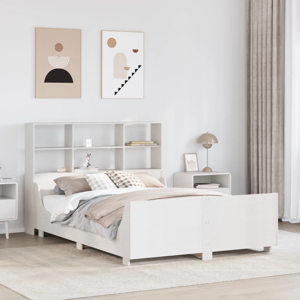 Seng med bokhylle uten madrass hvit 140x190 cm heltre