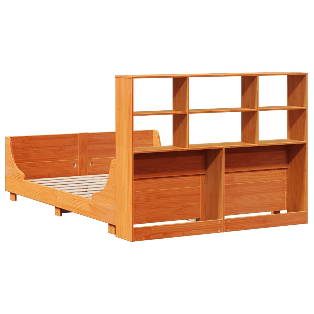 Seng med bokhylle uten madrass voksbrun 140x190 cm heltre