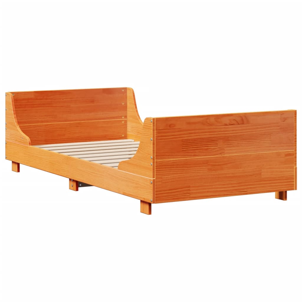 Seng med bokhylle uten madrass voksbrun 75x190 cm heltre