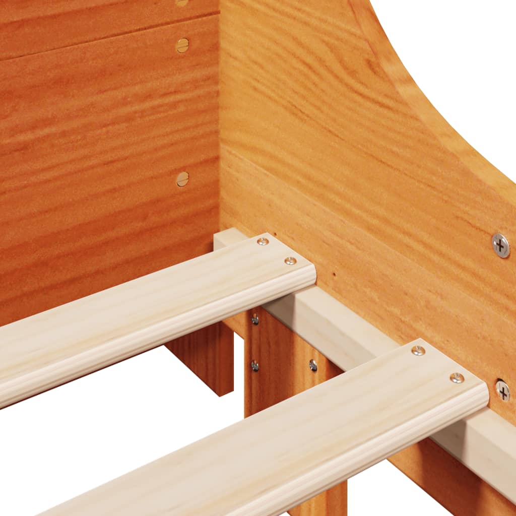 Seng med bokhylle uten madrass voksbrun 75x190 cm heltre