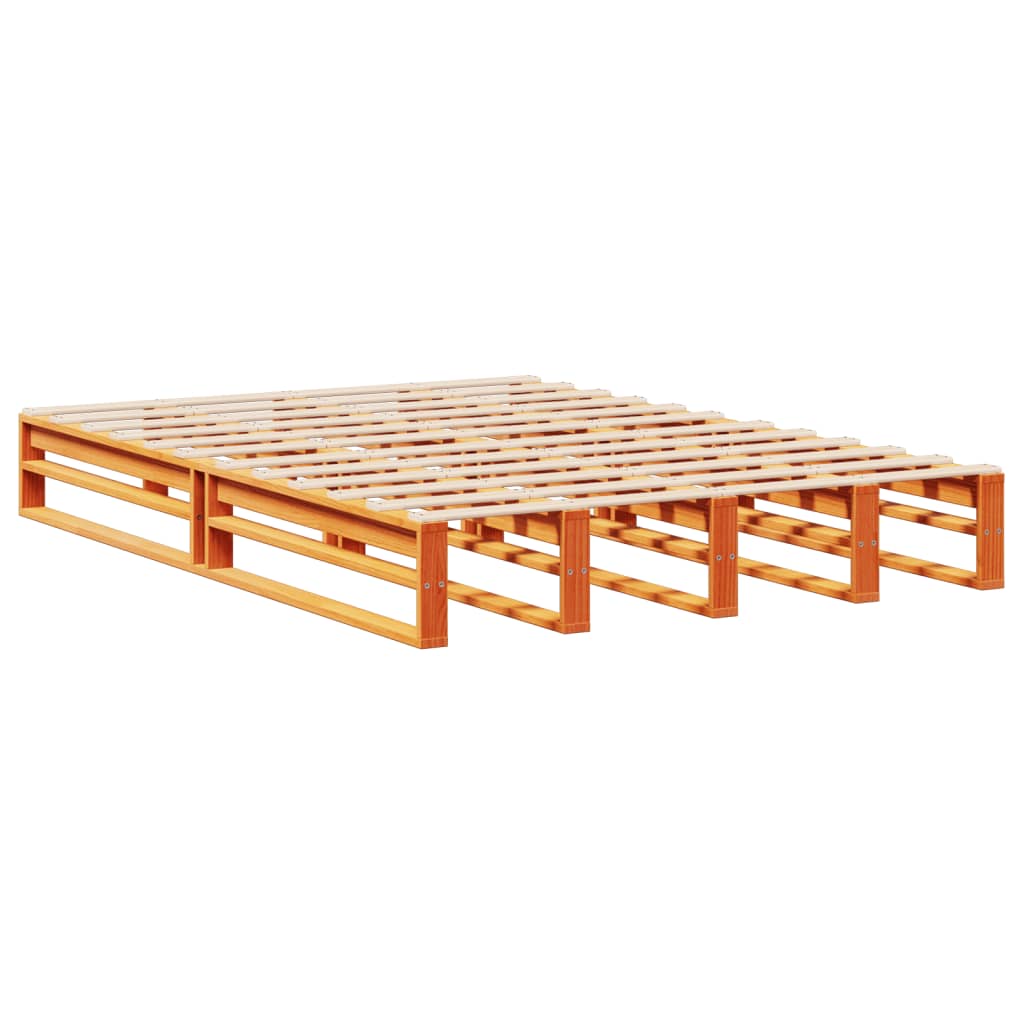 Seng med bokhylle uten madrass voksbrun 140x200 cm heltre