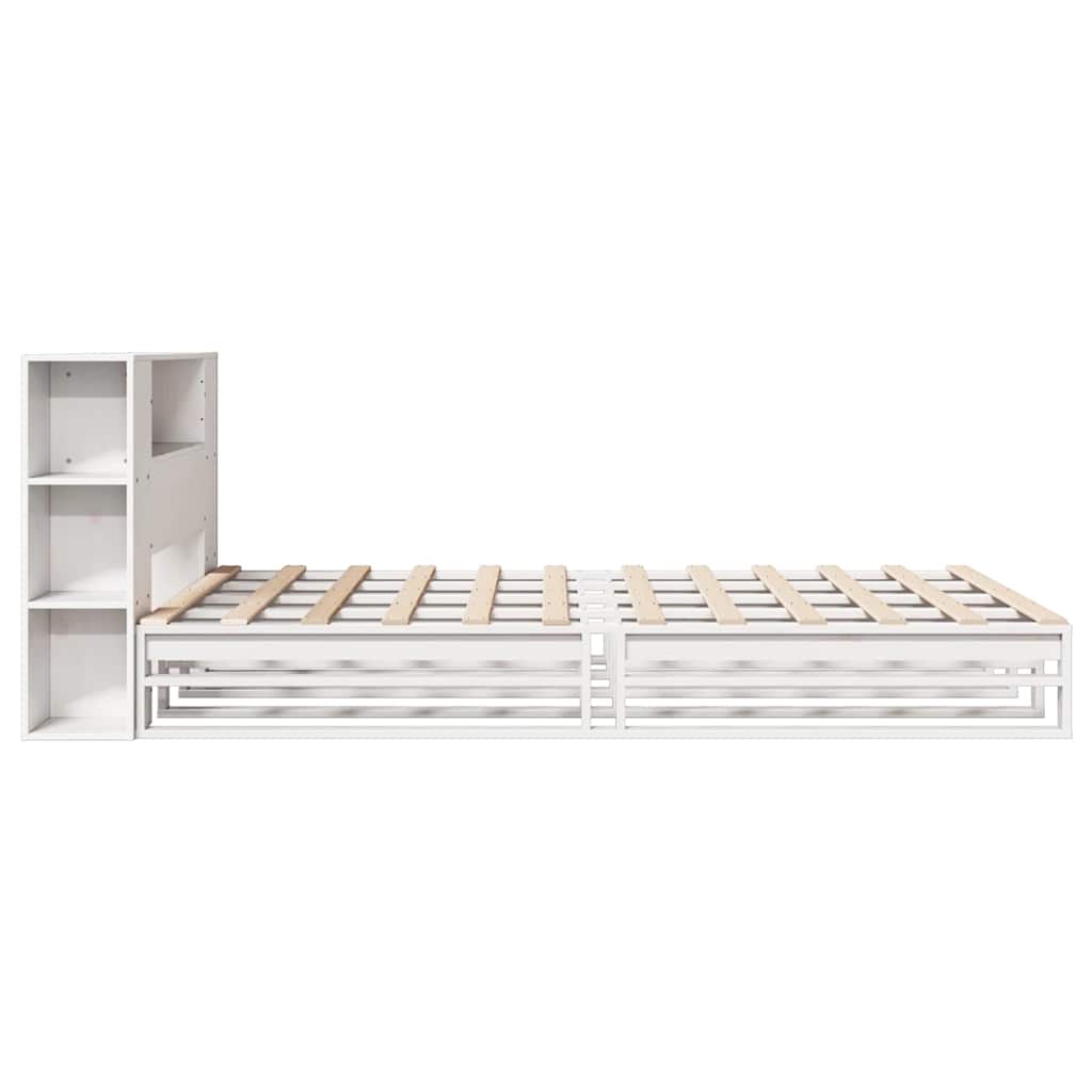 Seng med bokhylle uten madrass hvit 150x200 cm heltre