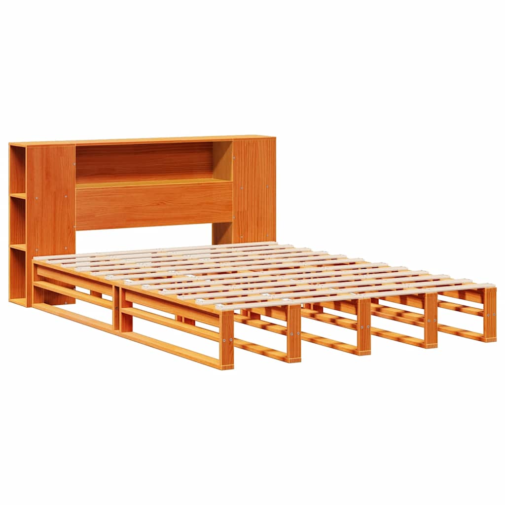 Seng med bokhylle uten madrass voksbrun 150x200 cm heltre