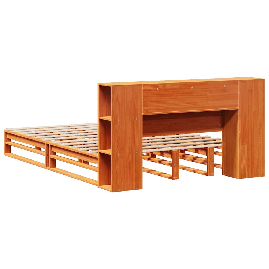 Seng med bokhylle uten madrass voksbrun 150x200 cm heltre