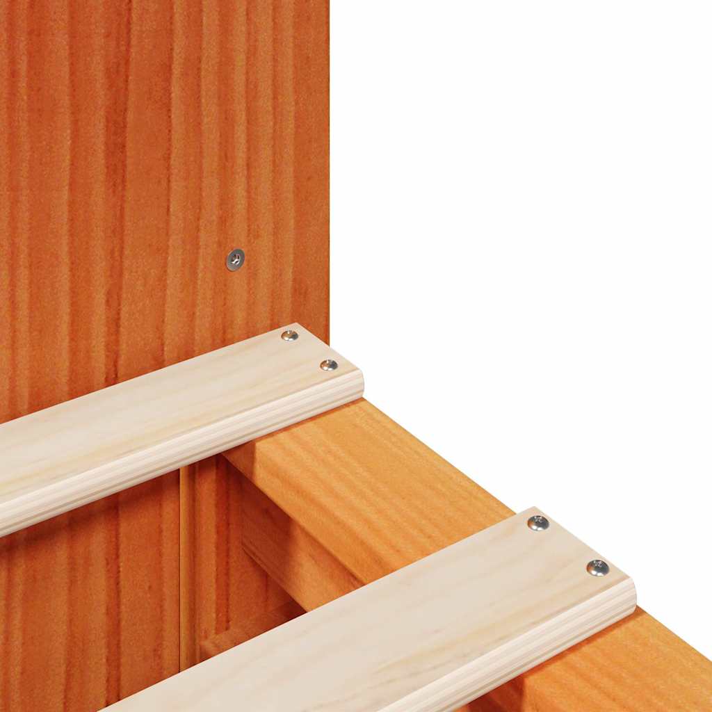 Seng med bokhylle uten madrass voksbrun 200x200 cm heltre