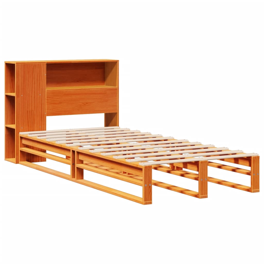 Seng med bokhylle uten madrass voksbrun 100x200 cm heltre
