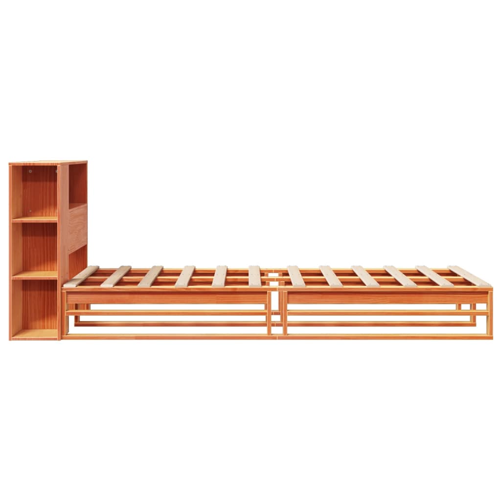 Seng med bokhylle uten madrass voksbrun 100x200 cm heltre