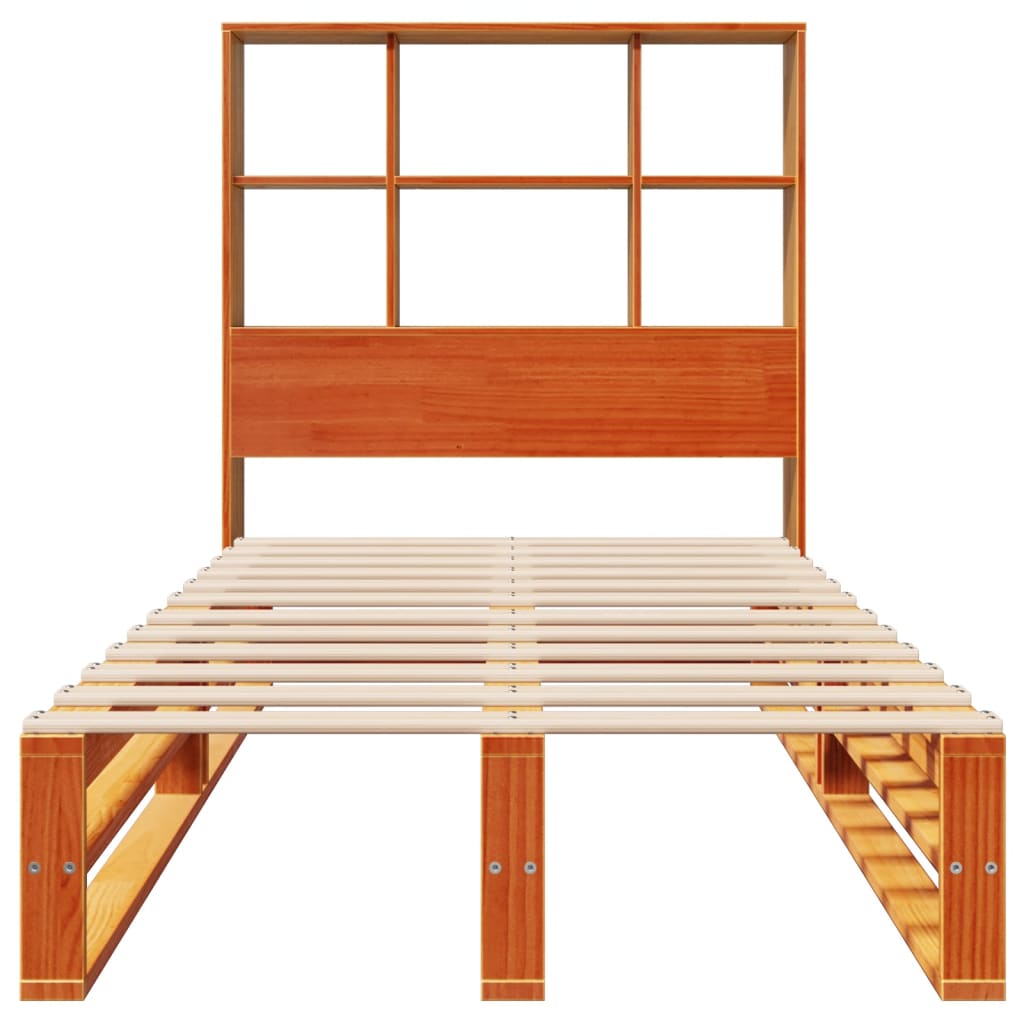 Seng med bokhylle uten madrass voksbrun 100x200 cm heltre
